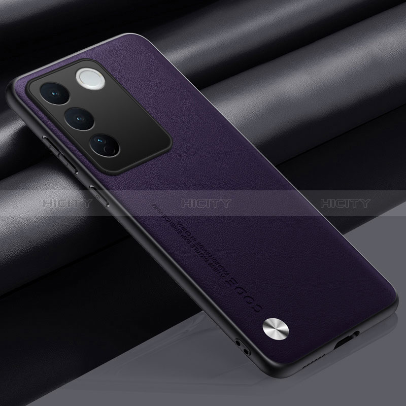 Funda Lujo Cuero Carcasa S02 para Vivo V27e 5G Morado