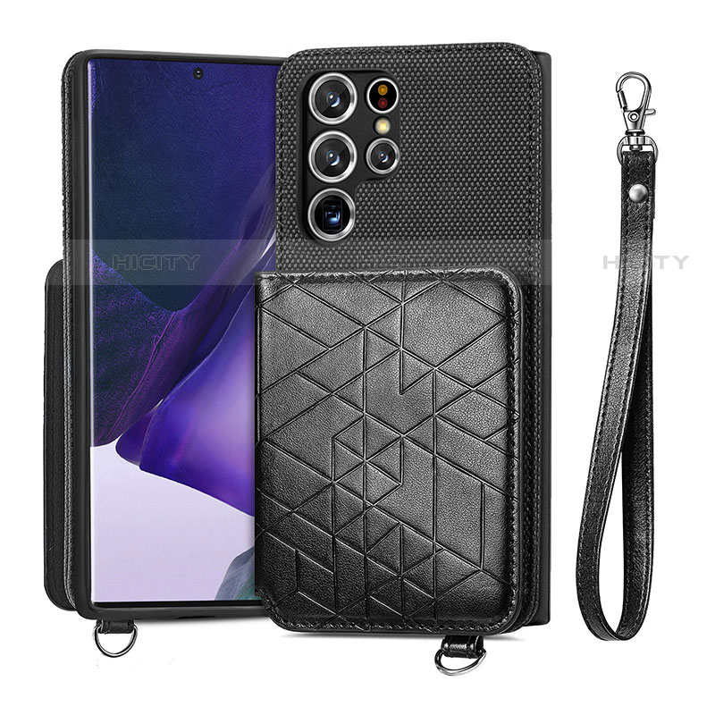 Funda Lujo Cuero Carcasa S02D para Samsung Galaxy S21 Ultra 5G Negro