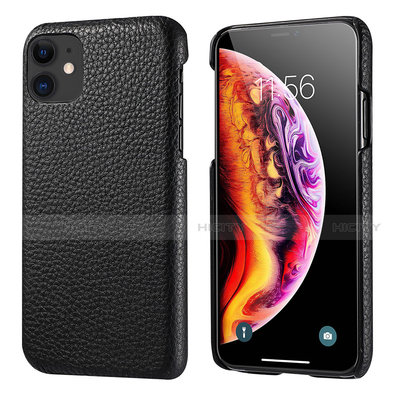 Funda Lujo Cuero Carcasa S03 para Apple iPhone 11 Negro