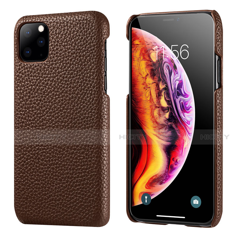 Funda Lujo Cuero Carcasa S03 para Apple iPhone 11 Pro Max Marron