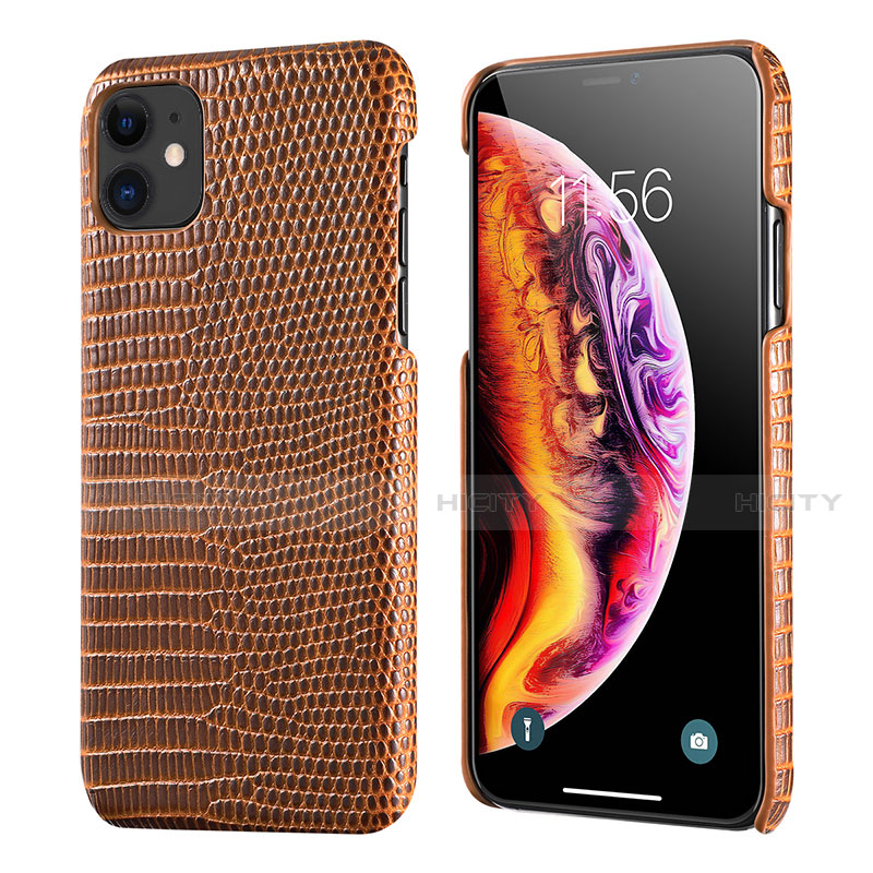 Funda Lujo Cuero Carcasa S04 para Apple iPhone 11 Marron