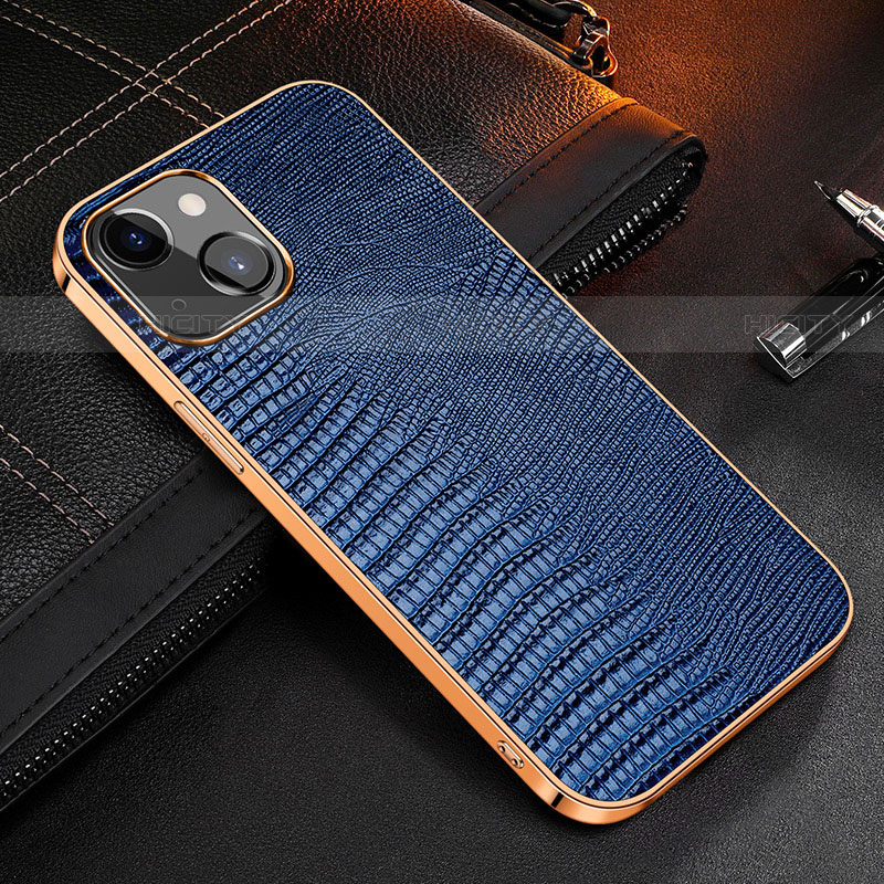 Funda Lujo Cuero Carcasa S04 para Apple iPhone 13 Azul