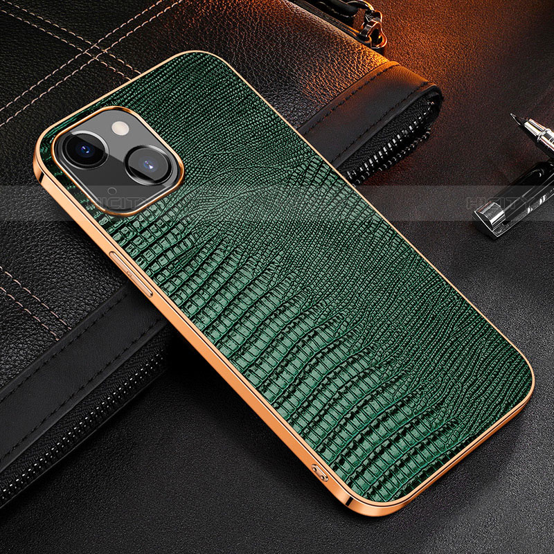 Funda Lujo Cuero Carcasa S04 para Apple iPhone 13 Verde