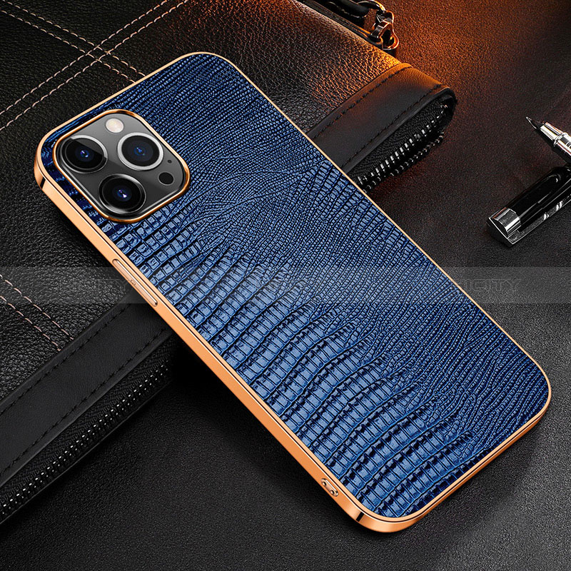 Funda Lujo Cuero Carcasa S04 para Apple iPhone 14 Pro Azul