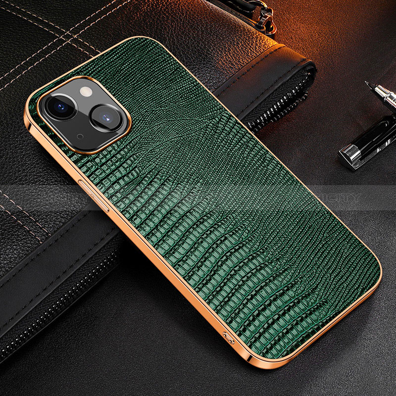 Funda Lujo Cuero Carcasa S04 para Apple iPhone 15 Verde