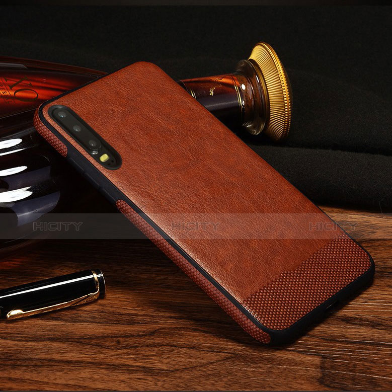 Funda Lujo Cuero Carcasa S04 para Huawei P30 Marron