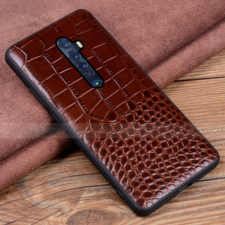 Funda Lujo Cuero Carcasa S04 para Oppo Reno2 Marron