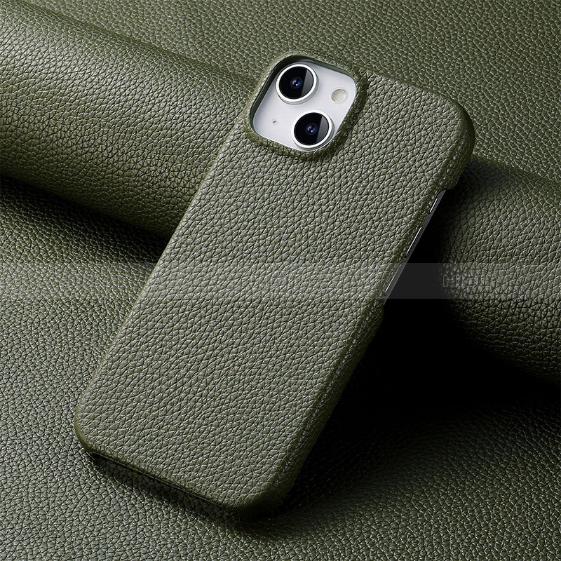 Funda Lujo Cuero Carcasa S04D para Apple iPhone 13 Verde Noche