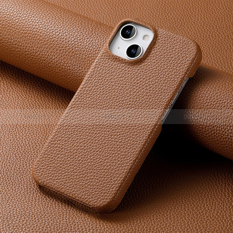 Funda Lujo Cuero Carcasa S04D para Apple iPhone 14 Plus Marron