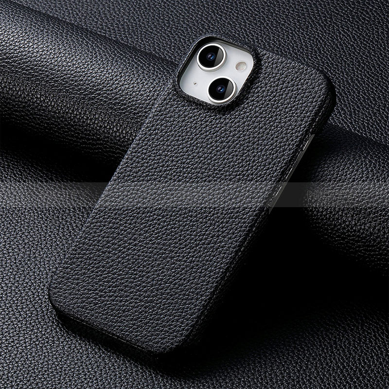 Funda Lujo Cuero Carcasa S04D para Apple iPhone 15 Negro