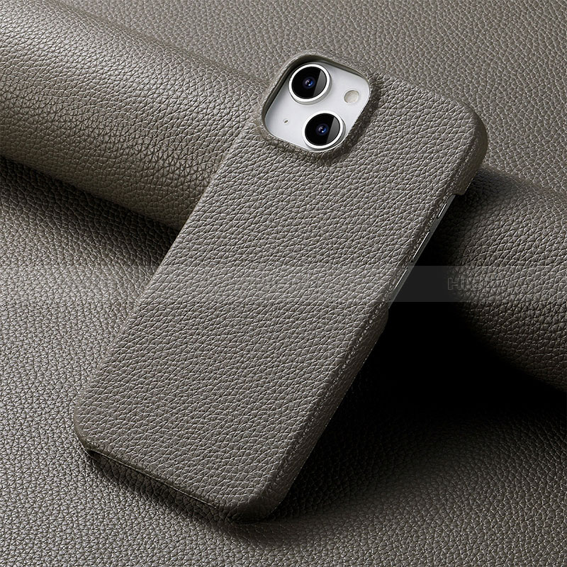 Funda Lujo Cuero Carcasa S04D para Apple iPhone 15 Plus Gris Oscuro