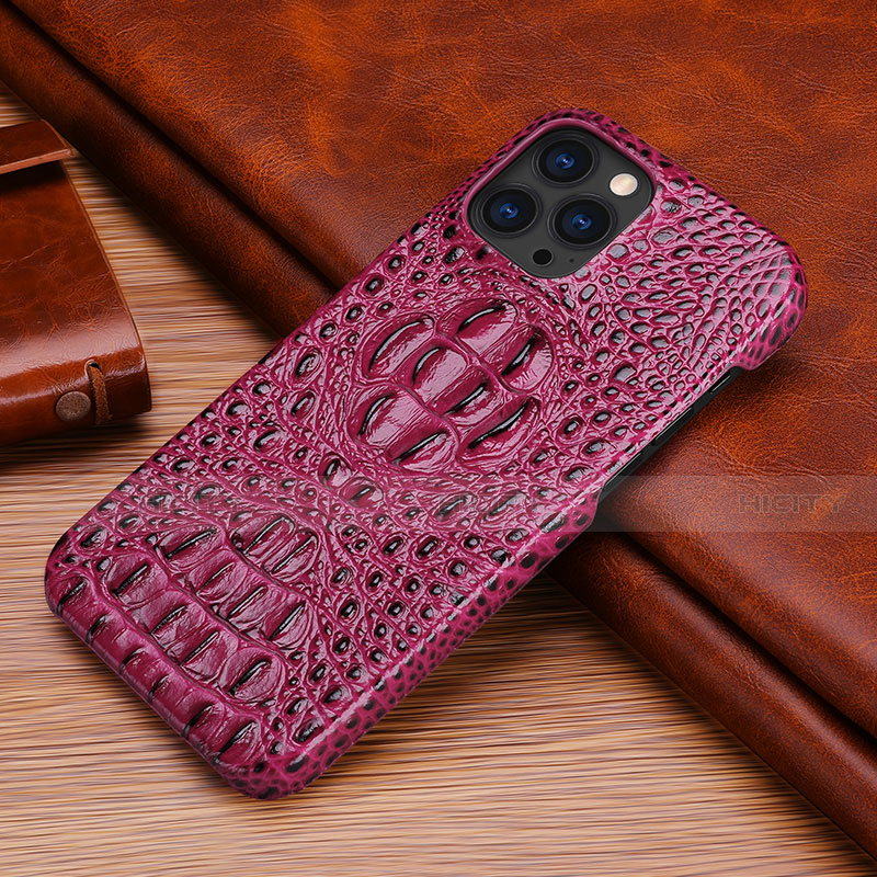 Funda Lujo Cuero Carcasa S05 para Apple iPhone 13 Pro Morado