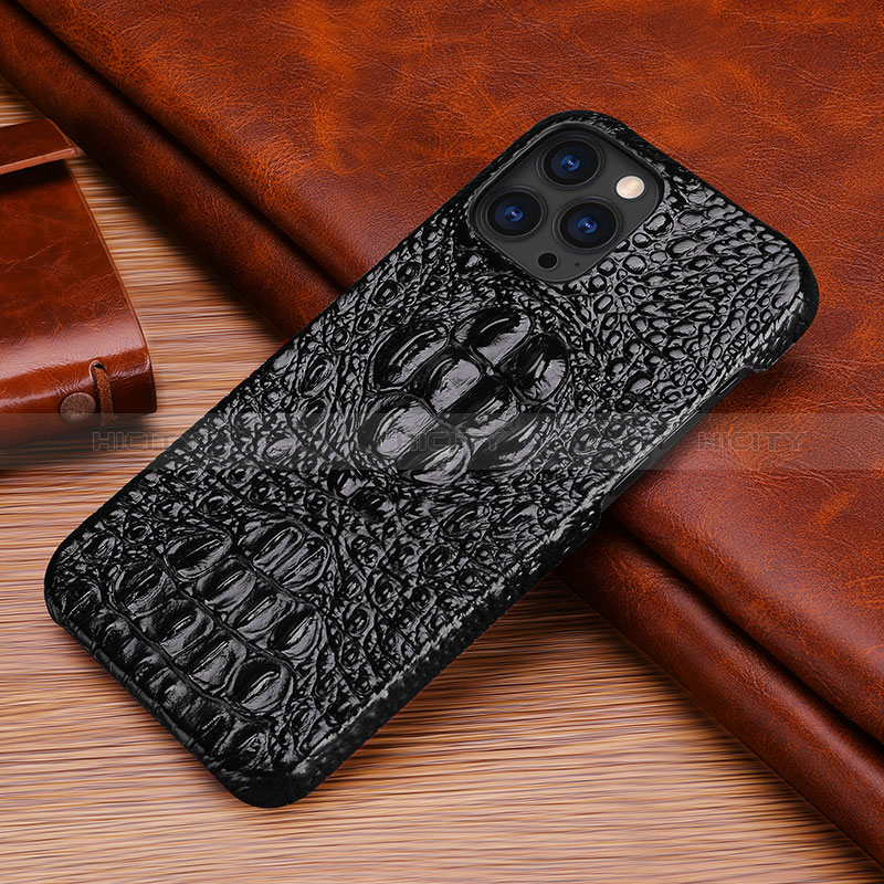 Funda Lujo Cuero Carcasa S05 para Apple iPhone 14 Pro Max Negro