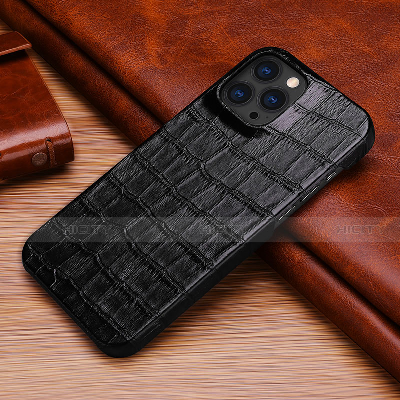 Funda Lujo Cuero Carcasa S06 para Apple iPhone 13 Pro Negro