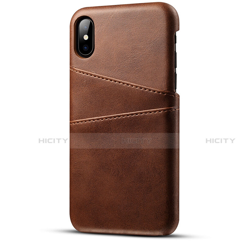 Funda Lujo Cuero Carcasa S06 para Apple iPhone X Marron