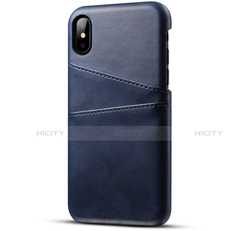 Funda Lujo Cuero Carcasa S06 para Apple iPhone Xs Azul