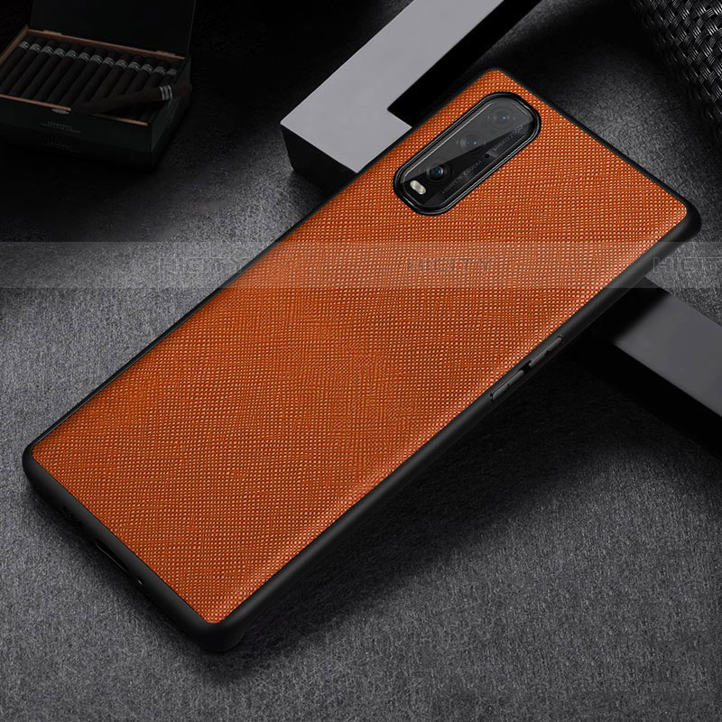 Funda Lujo Cuero Carcasa S06 para Oppo Find X2 Naranja