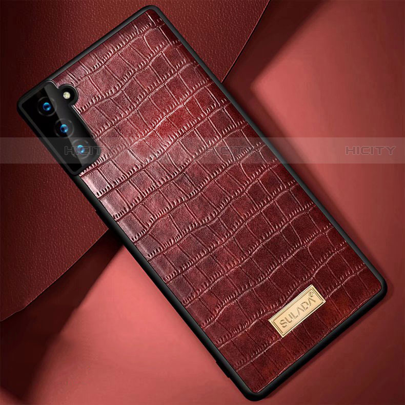 Funda Lujo Cuero Carcasa S08 para Samsung Galaxy S21 FE 5G Marron