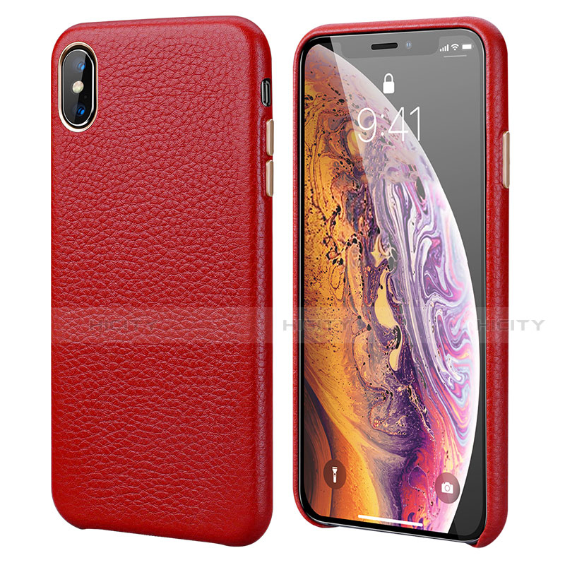 Funda Lujo Cuero Carcasa S14 para Apple iPhone Xs Max Rojo