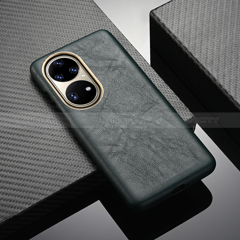 Funda Lujo Cuero Carcasa ST1 para Huawei P50 Verde