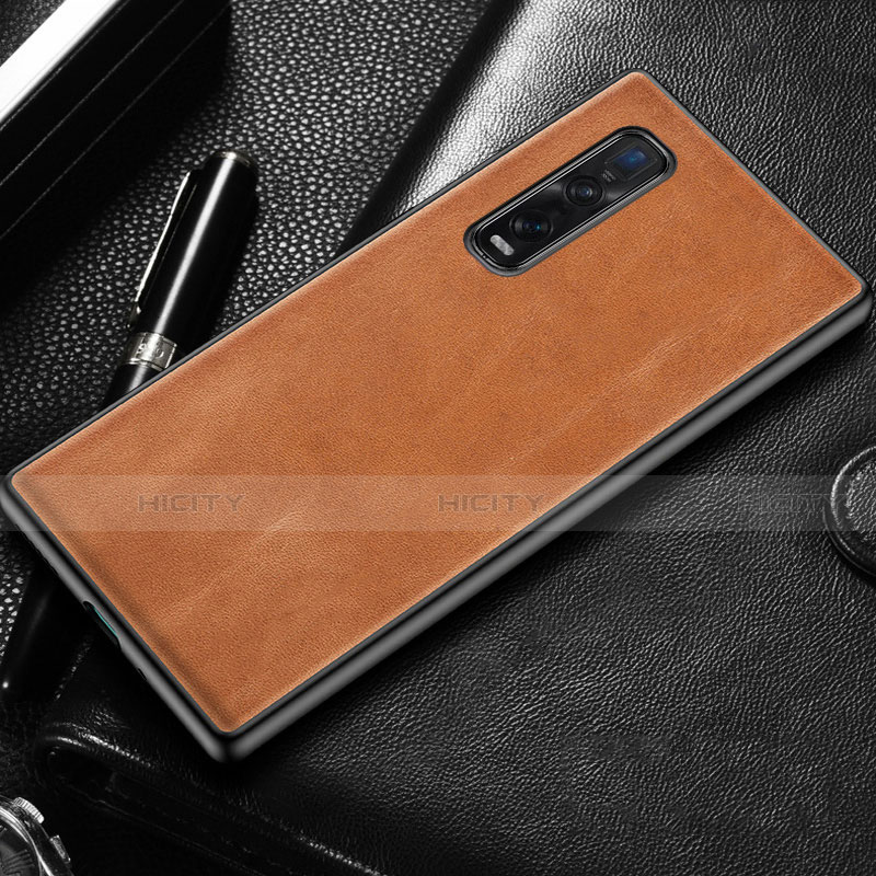 Funda Lujo Cuero Carcasa U04 para Oppo Find X2 Pro Naranja