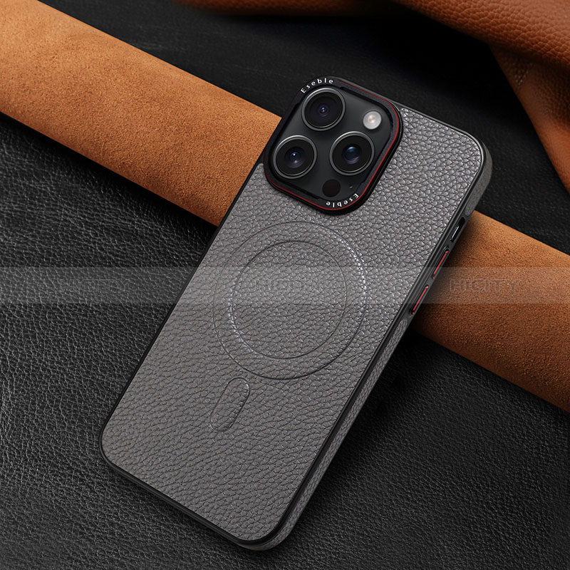 Funda Lujo Cuero Carcasa WZ1 para Apple iPhone 14 Pro Gris Oscuro