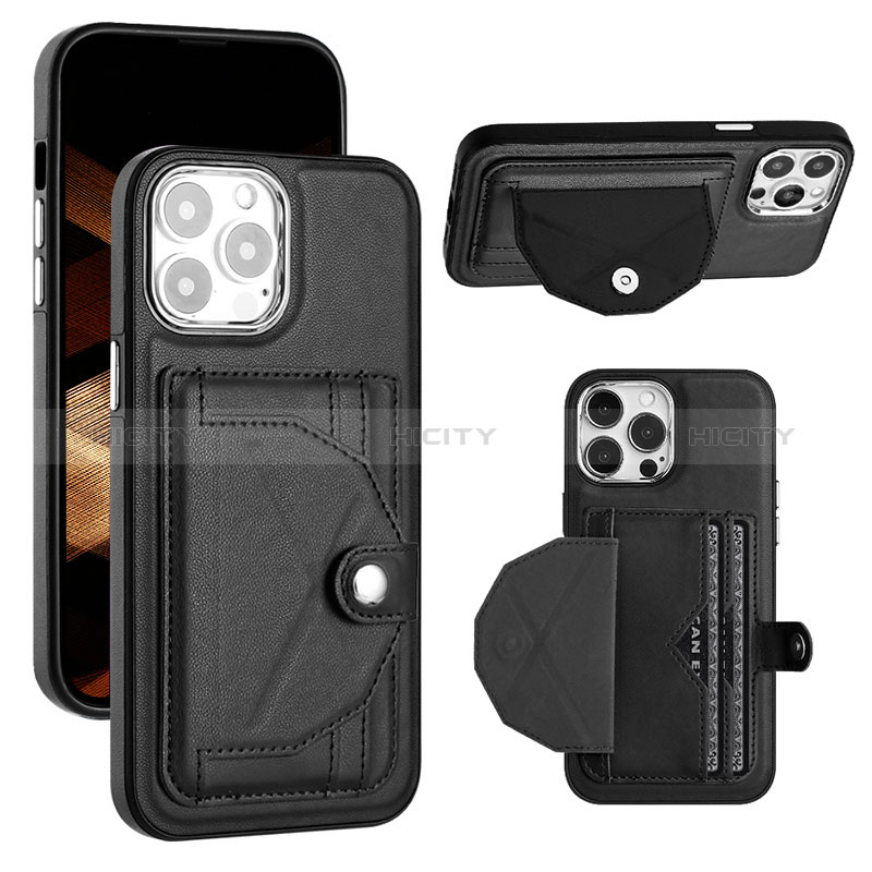 Funda Lujo Cuero Carcasa Y01B para Apple iPhone 13 Pro Negro