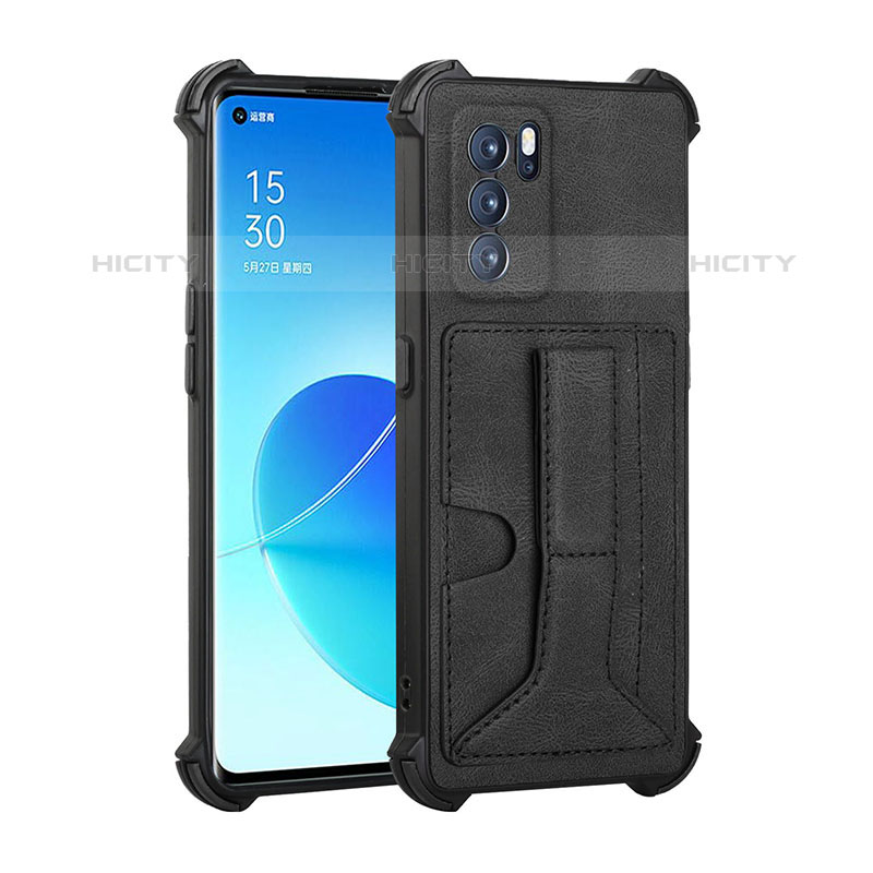 Funda Lujo Cuero Carcasa Y01B para Oppo Reno6 Pro 5G India Negro