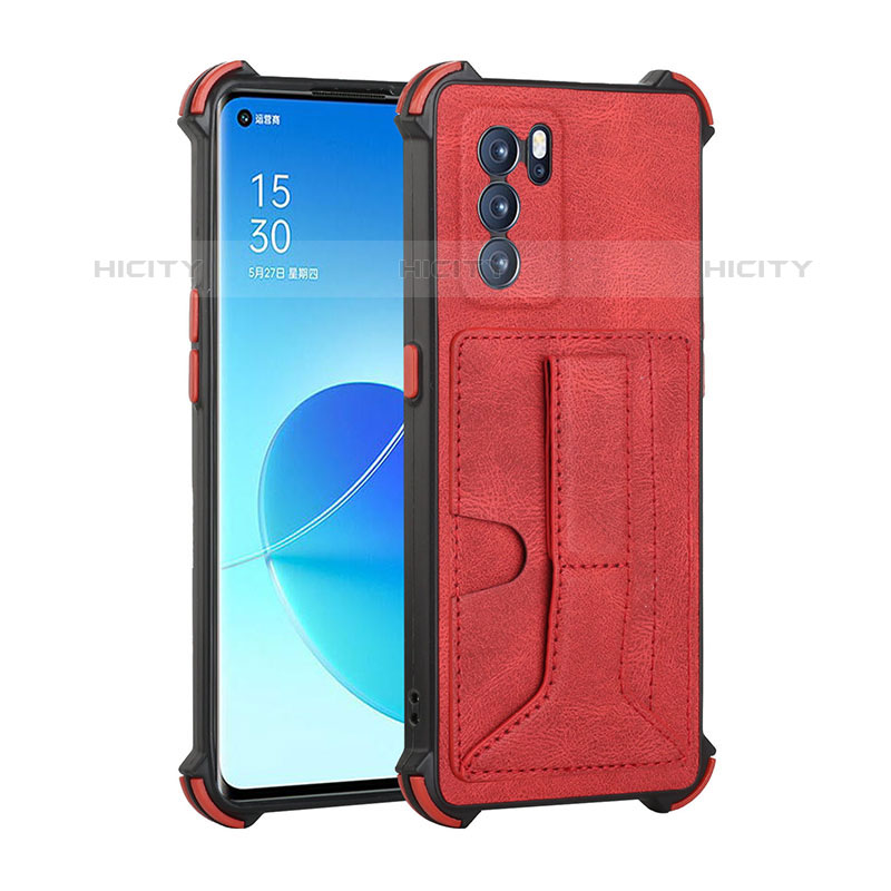 Funda Lujo Cuero Carcasa Y01B para Oppo Reno6 Pro 5G India Rojo