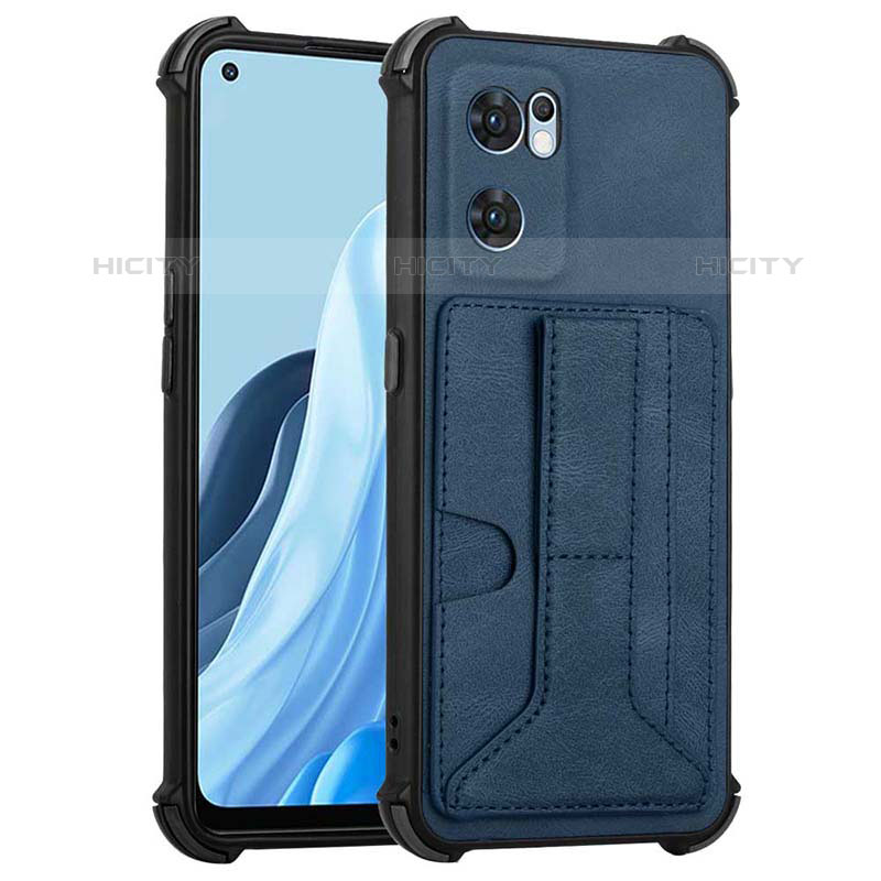 Funda Lujo Cuero Carcasa Y01B para Oppo Reno7 5G Azul