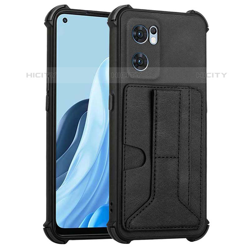 Funda Lujo Cuero Carcasa Y01B para Oppo Reno7 5G Negro