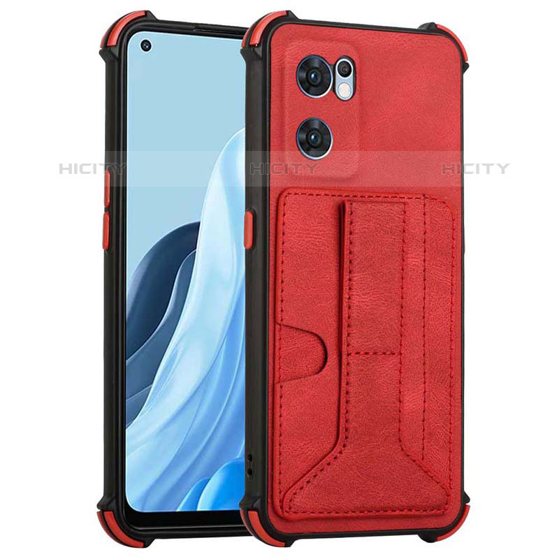 Funda Lujo Cuero Carcasa Y01B para Oppo Reno7 5G Rojo