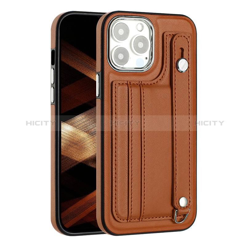 Funda Lujo Cuero Carcasa Y02B para Apple iPhone 14 Pro Marron