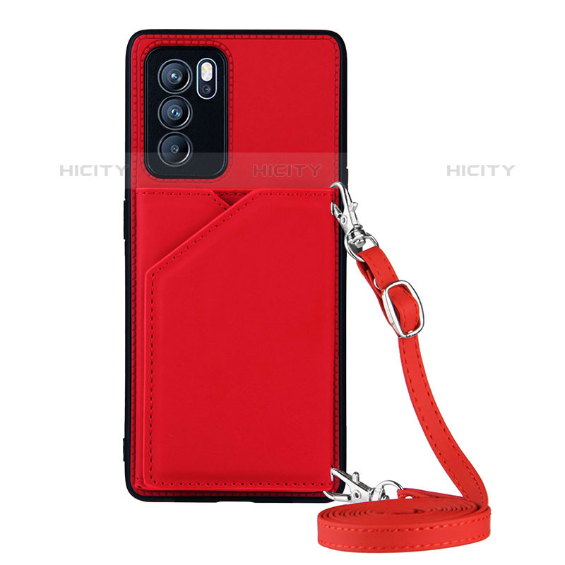 Funda Lujo Cuero Carcasa Y02B para Oppo Reno6 Pro 5G India Rojo