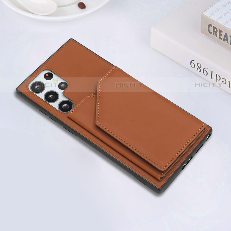 Funda Lujo Cuero Carcasa Y02B para Samsung Galaxy S23 Ultra 5G Marron