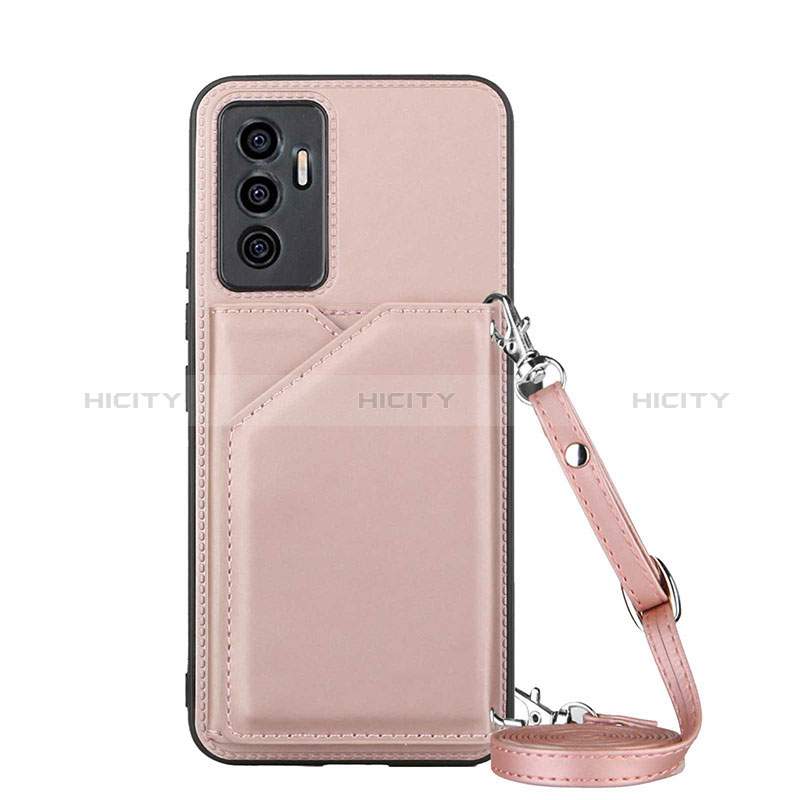 Funda Lujo Cuero Carcasa Y02B para Vivo Y75 4G Oro Rosa