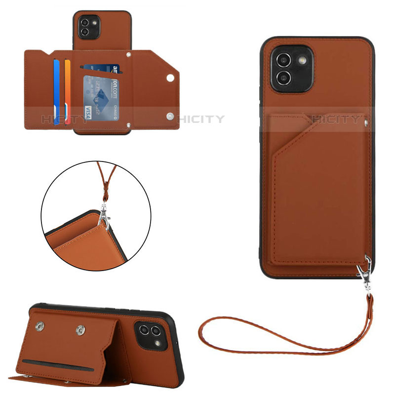 Funda Lujo Cuero Carcasa Y03B para Samsung Galaxy A03 Marron