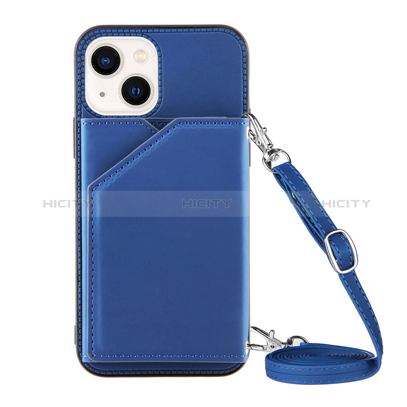 Funda Lujo Cuero Carcasa Y04B para Apple iPhone 13 Azul