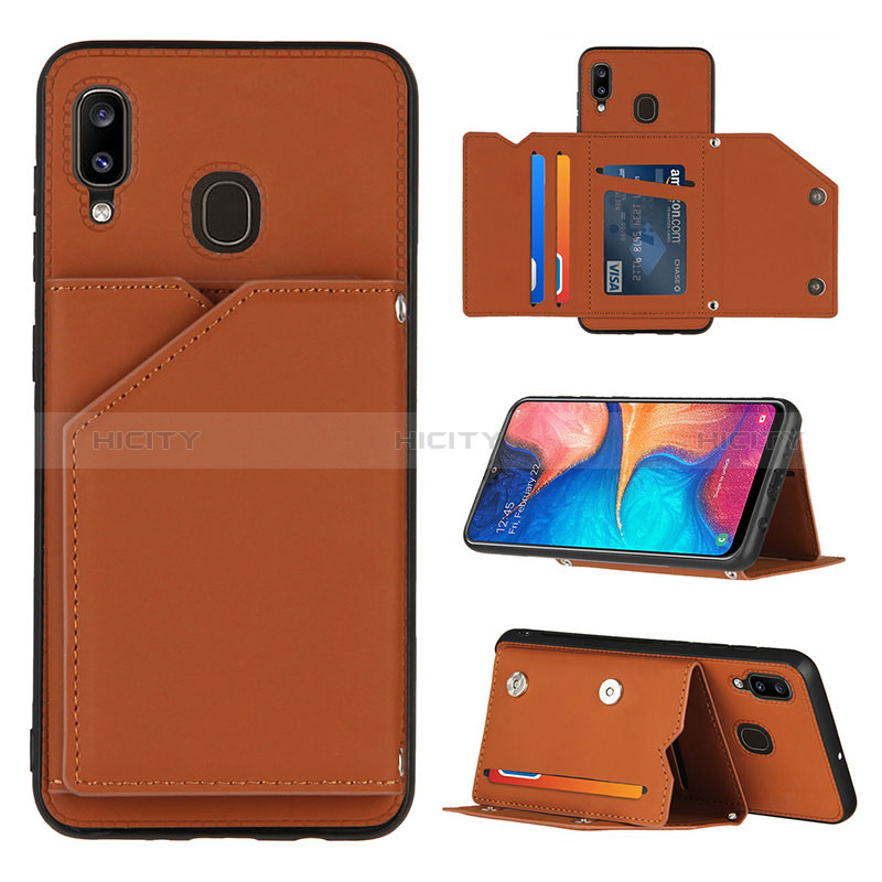 Funda Lujo Cuero Carcasa Y04B para Samsung Galaxy A20 Marron