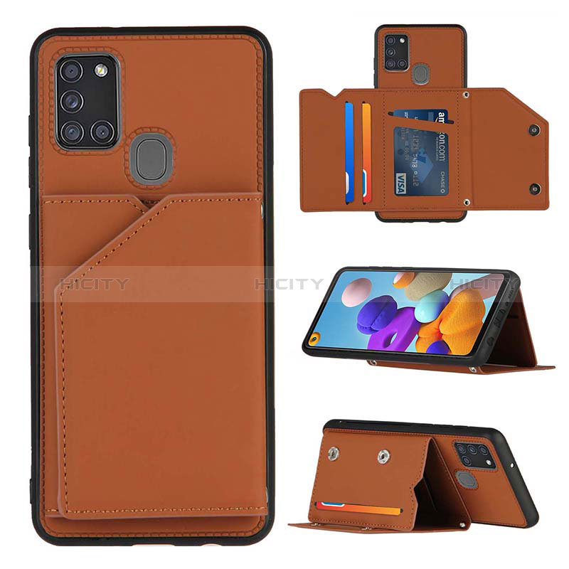 Funda Lujo Cuero Carcasa Y04B para Samsung Galaxy A21s Marron