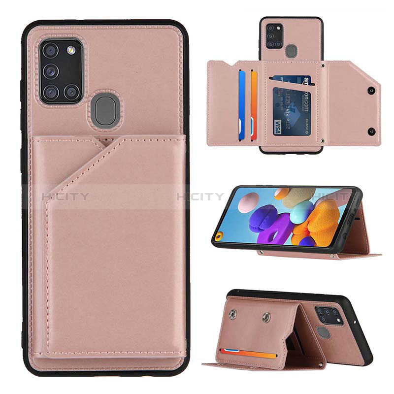 Funda Lujo Cuero Carcasa Y04B para Samsung Galaxy A21s Oro Rosa