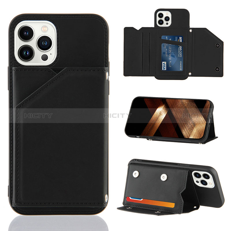 Funda Lujo Cuero Carcasa Y05B para Apple iPhone 13 Pro Max Negro