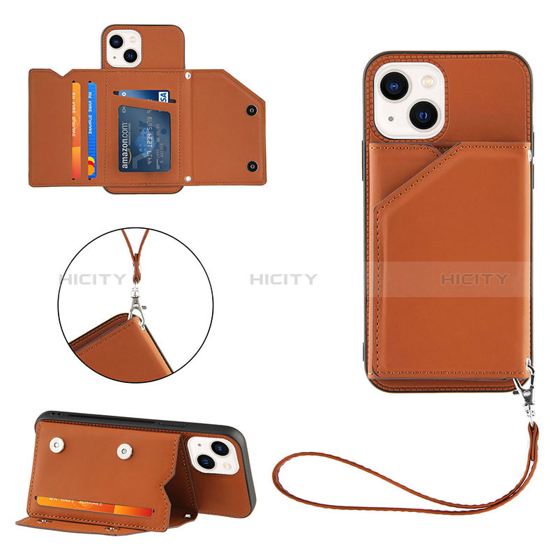 Funda Lujo Cuero Carcasa Y06B para Apple iPhone 13 Marron