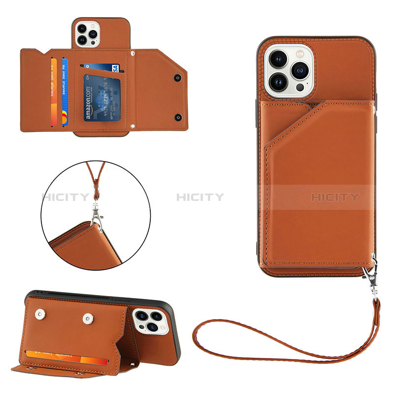 Funda Lujo Cuero Carcasa Y06B para Apple iPhone 13 Pro Max Marron