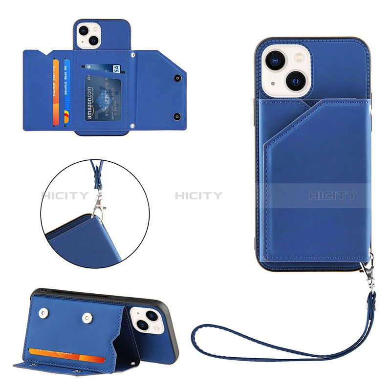 Funda Lujo Cuero Carcasa Y06B para Apple iPhone 14 Azul