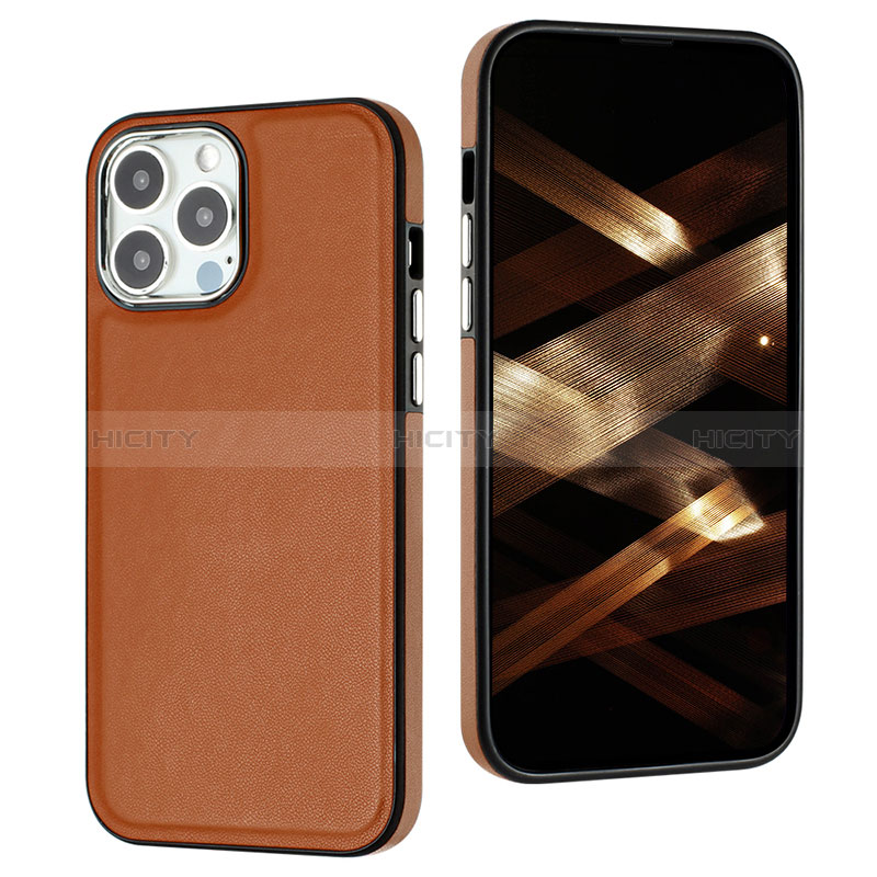 Funda Lujo Cuero Carcasa Y07B para Apple iPhone 13 Pro Max Marron