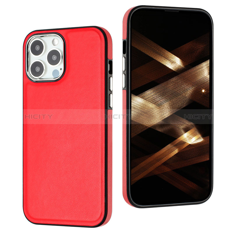 Funda Lujo Cuero Carcasa Y07B para Apple iPhone 13 Pro Max Rojo