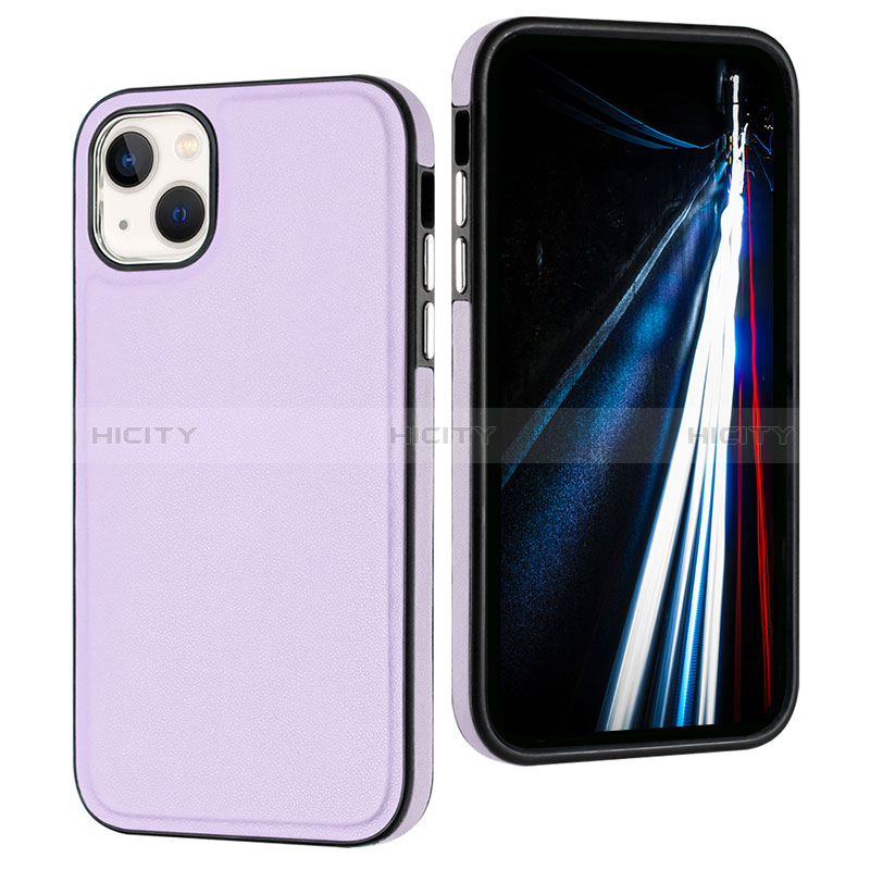 Funda Lujo Cuero Carcasa Y07B para Apple iPhone 14 Purpura Claro