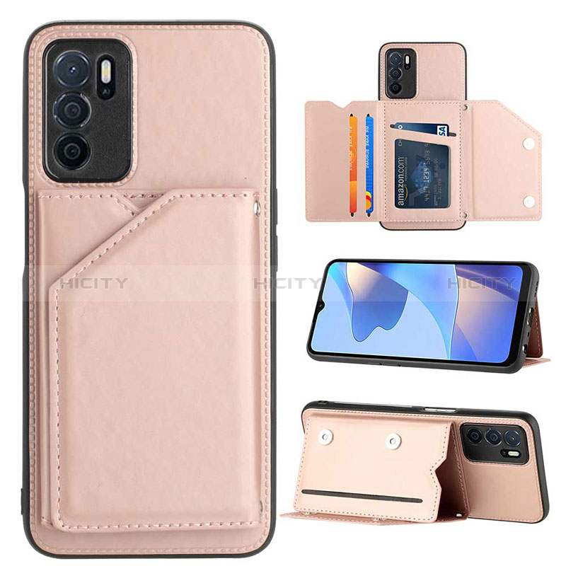 Funda Lujo Cuero Carcasa YB1 para Oppo A16 Oro Rosa