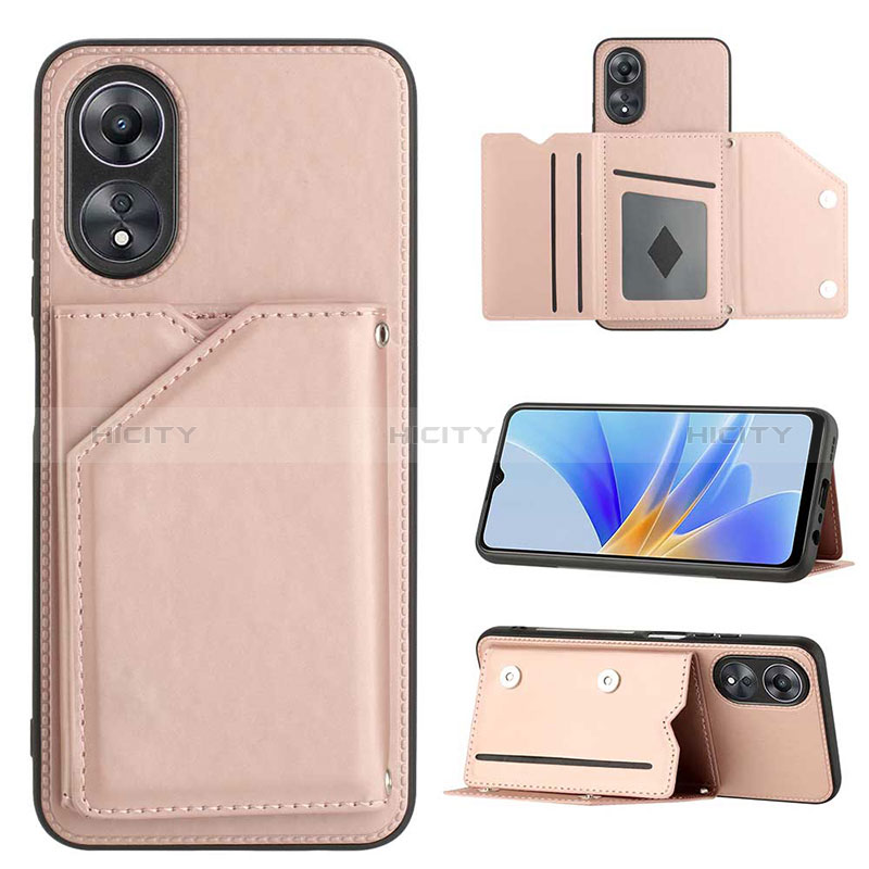 Funda Lujo Cuero Carcasa YB1 para Oppo A17 Oro Rosa